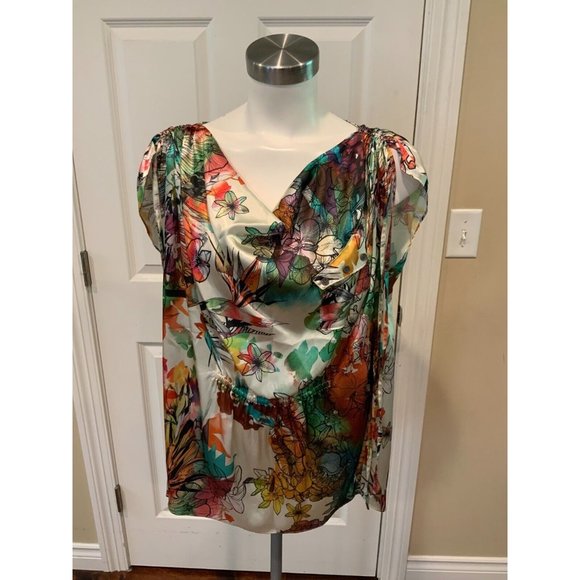 Diesel White Floral Print Draped Sleeveless Top, Size XS - Picture 1 of 8